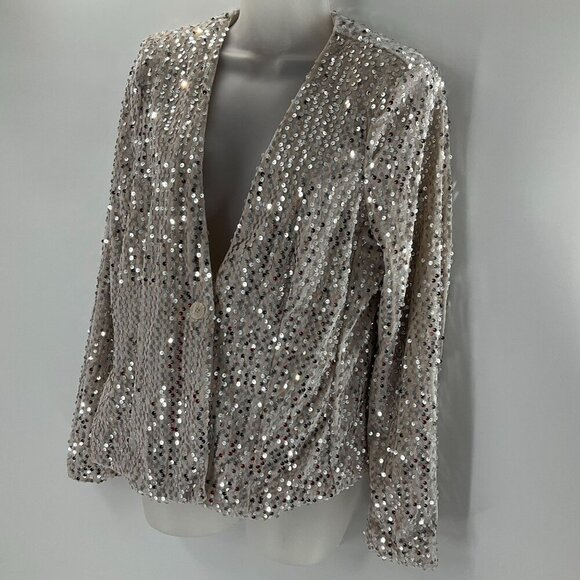 Sanctuary Womens Sequin One-Button Long Sleeves Blazer Champagne Size medium - Picture 3 of 11